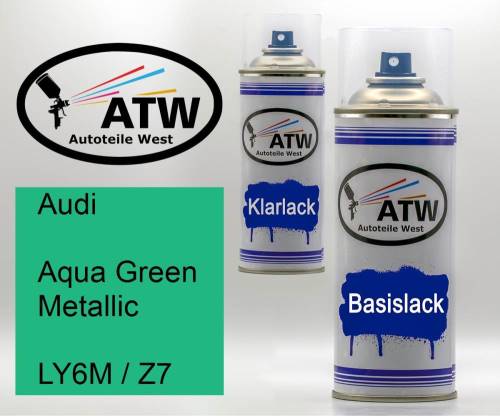 Audi, Aqua Green Metallic, LY6M / Z7: 400ml Sprühdose + 400ml Klarlack - Set, von ATW Autoteile West.